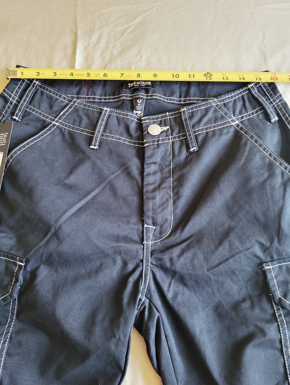True Religion Cargo Pant Mens 30 Jet Black White Stitch NWT - Picture 7 of 11